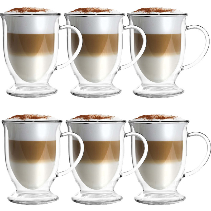 Szklanki termiczne z uchem Kubas 370 ml do kawy latte komplet 6 sztuk Kamille 9014