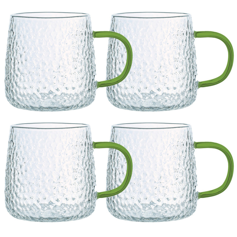 Szklanki z zielonym uchem do kawy herbaty 350 ml MG Home Deco zestaw 4 szklanek
