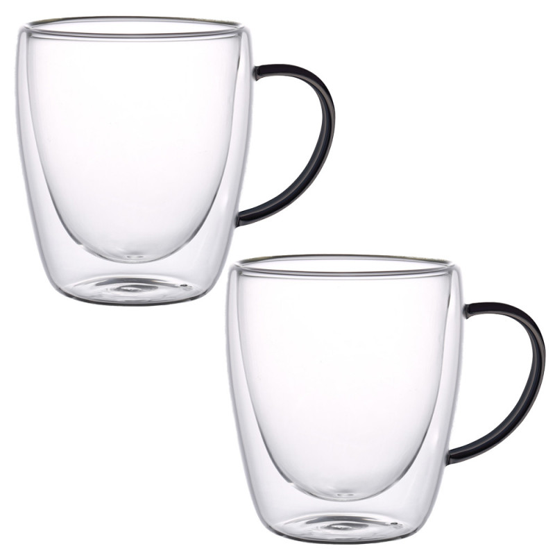 Szklanki termiczne z czarnym uchem zestaw 6 sztuk Renza 300 ml do kawy latte herbarty MG HOME