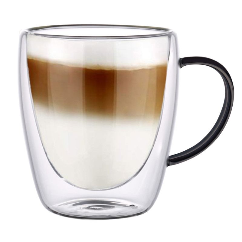 Szklanki termiczne z czarnym uchem zestaw 6 sztuk Renza 300 ml do kawy latte herbarty MG HOME