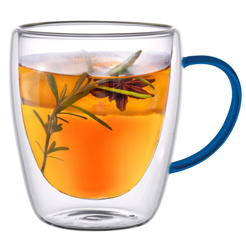 Szklanki termiczne z granatowym uchem zestaw 6 sztuk Renza 300 ml do kawy latte herbaty MG HOME