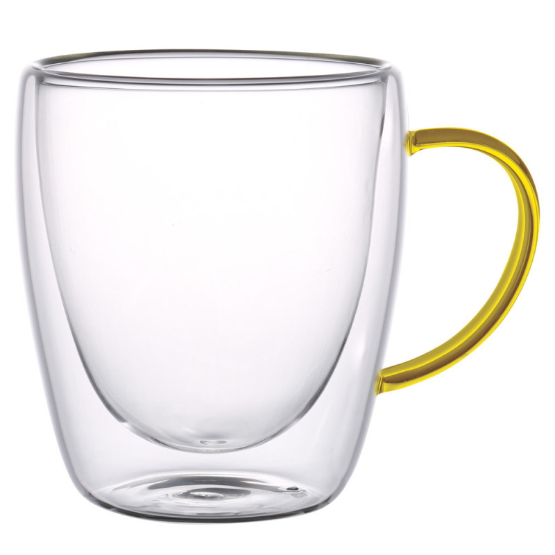 Szklanki termiczne z żółtym uchem zestaw 6 sztuk Renza 300 ml do kawy latte herbaty MGHOME