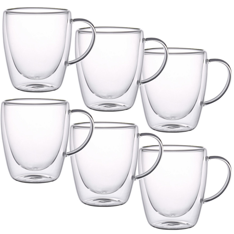 Szklanki termiczne z białym uchem zestaw 6 sztuk Renza 300 ml do kawy latte herbaty MGHOME