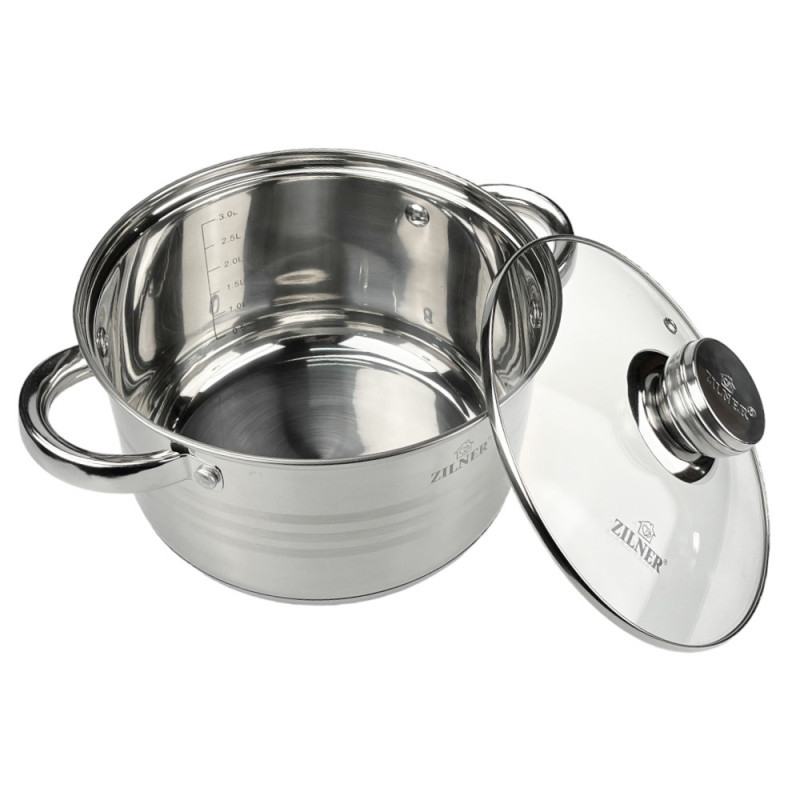 Zestaw garnków stalowych 12 elementowy 2.1/2.9/3.9/5.1/6.6/7.7L komplet z pokrywkami Zilner ZL 8123 indukcja gaz