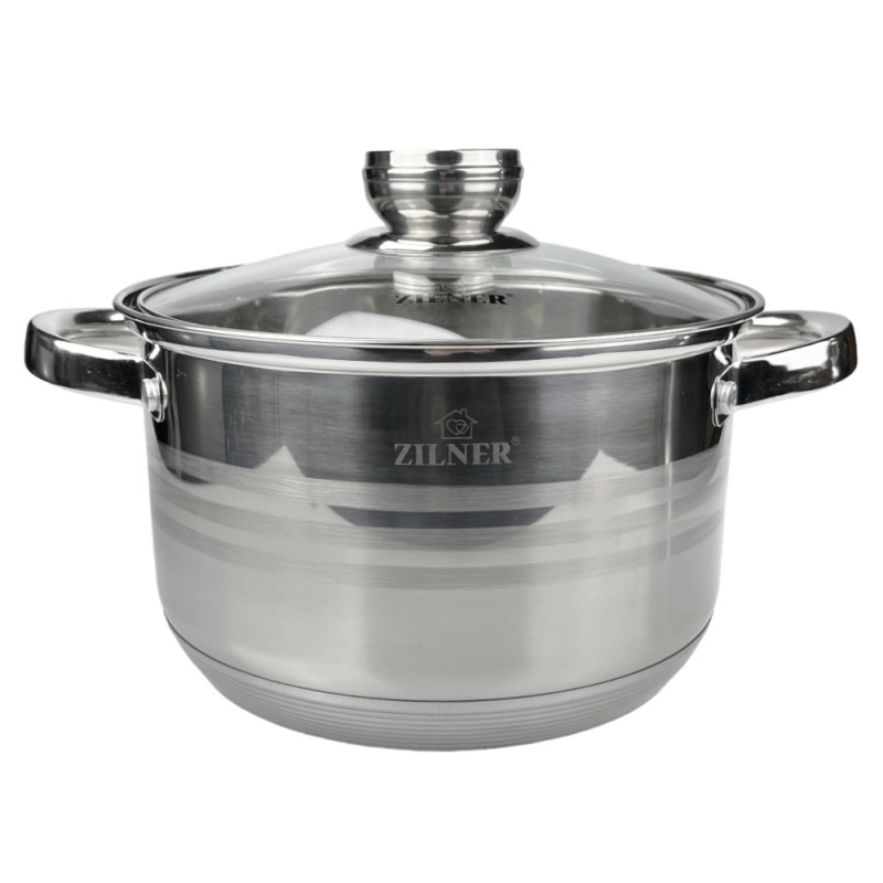 Zestaw garnków stalowych 12 elementowy 2.1/2.9/3.9/5.1/6.6/7.7L komplet z pokrywkami Zilner ZL 8123 indukcja gaz