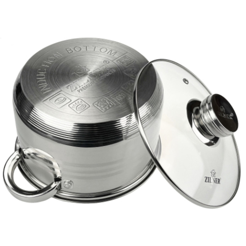 Zestaw garnków stalowych 12 elementowy 2.1/2.9/3.9/5.1/6.6/7.7L komplet z pokrywkami Zilner ZL 8123 indukcja gaz