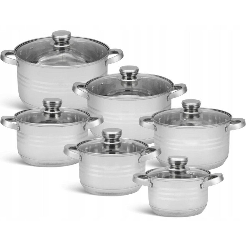 Zestaw garnków stalowych 12 elementowy 2.1/2.9/3.9/5.1/6.6/7.7L komplet z pokrywkami Zilner ZL 8123 indukcja gaz