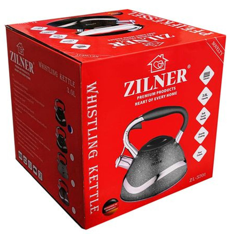 Czajnik tradycyjny stalowy 3 L czarny marmurek Zilner ZL 5701 indukcja gaz