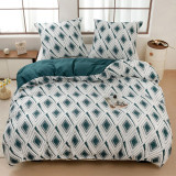 Pościel 140x200 bawełna satynowa dwustronna  GierekHoff gruba 2 części GH 3011 biało turkusowa w romby