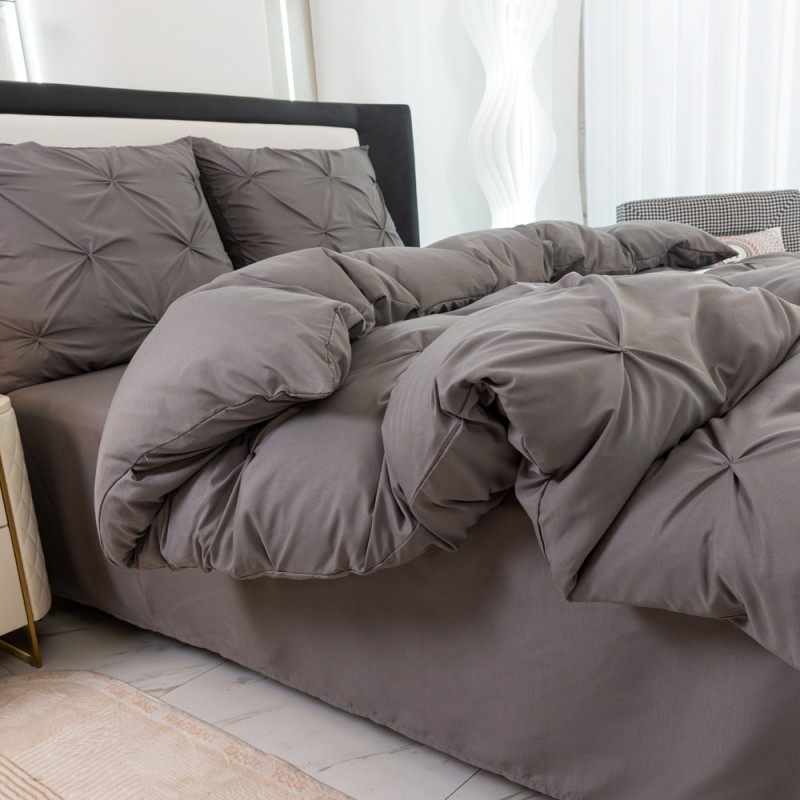 Pościel 200x220 luksusowa Cotton World gruba 3 części 2719 ciemno-szara