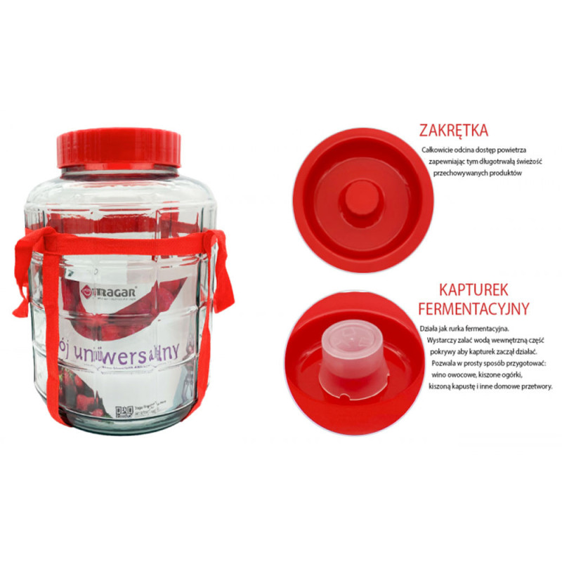 Słój szklany fermentacyjny z plastikową pokrywką  26 L duży do kiszenia, na wino, nalewki Tragar 29647