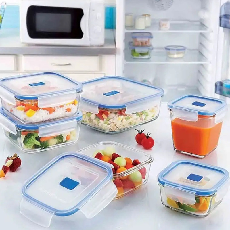 Zestaw 3 pojemników szklanych lunchbox Pure Box Active Luminarc 380/760/1220 ml żaroodporne kwadratowe