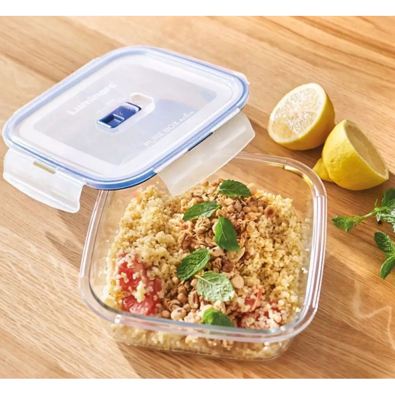 Zestaw 3 pojemników szklanych lunchbox Pure Box Active Luminarc 380/760/1220 ml żaroodporne kwadratowe