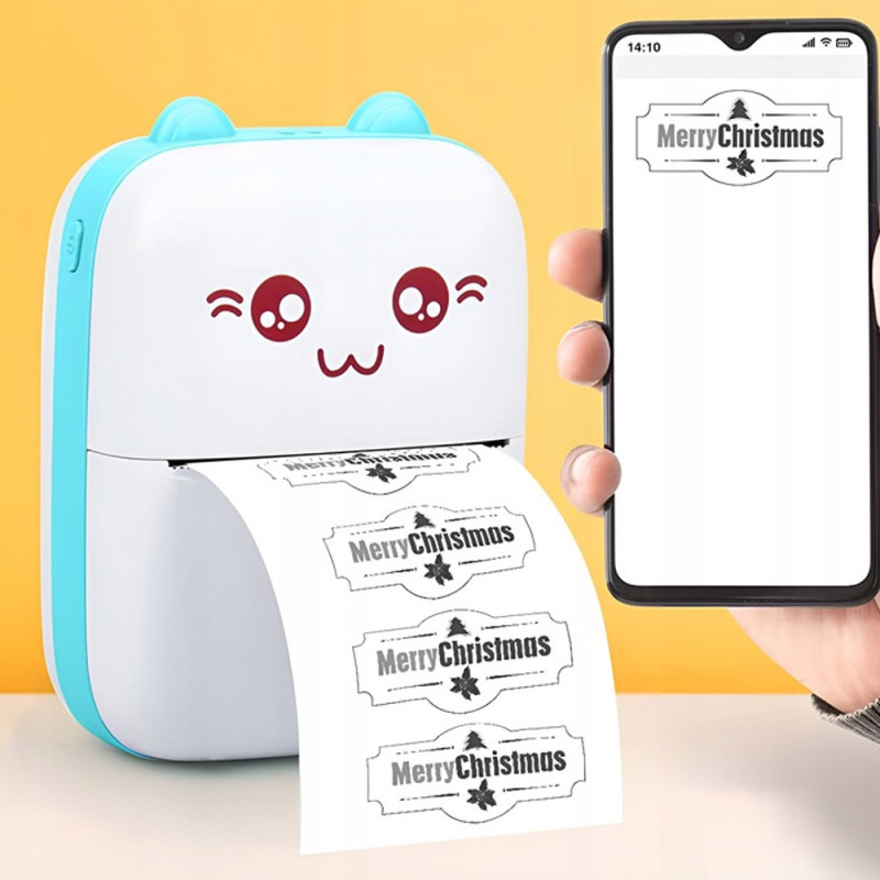 Drukarka termiczna do etykiet zdjęć obrazków mini printer kotek z kablem USB
