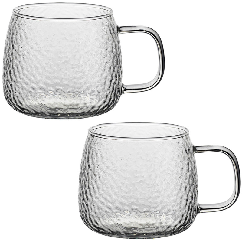 Szklanki z uchem 500 ml Florina Savia efekt młotkowania do kawy latte komplet kuków szklanych 6 sztuk