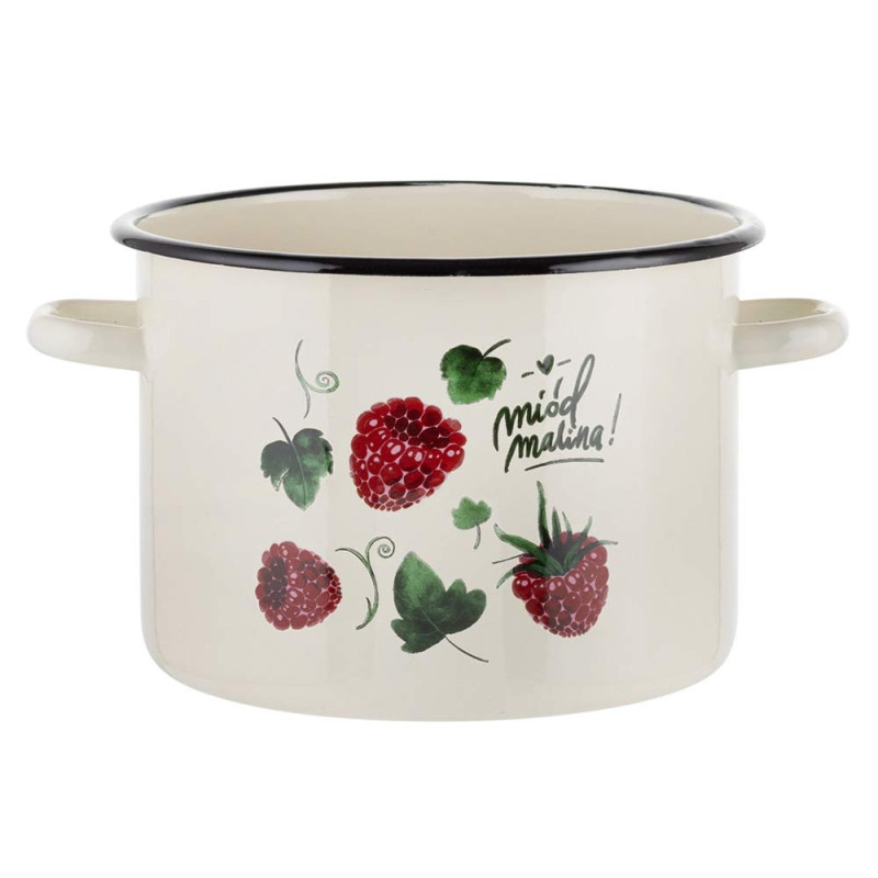 Garnek emaliowany kremowy 3.2 L prosty 18 cm Malina Emalia Pleszew