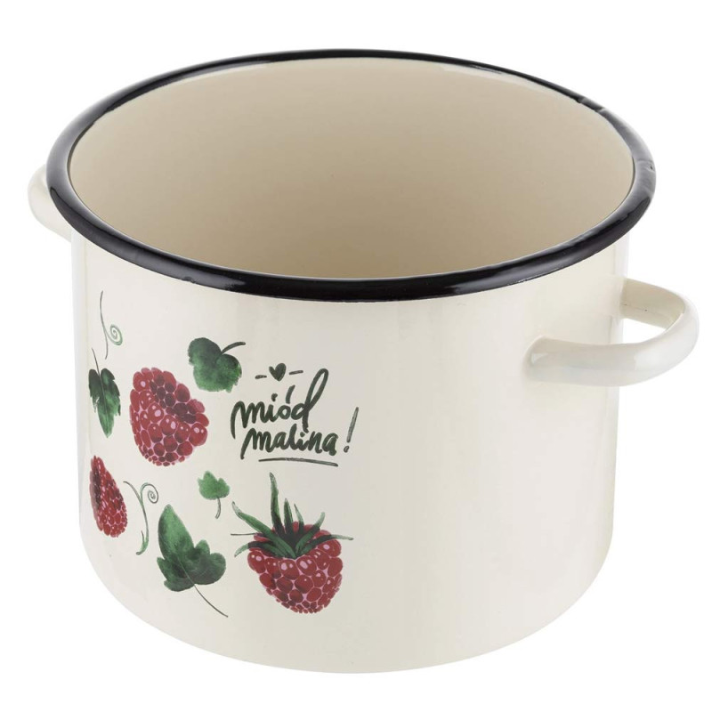 Garnek emaliowany kremowy 2 L prosty 16 cm Malina Emalia Pleszew