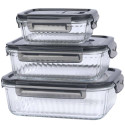 Zestaw 3 pojemników szklanych lunchbox MG Home Cucina 1500/1000/400 ml żaroodporne