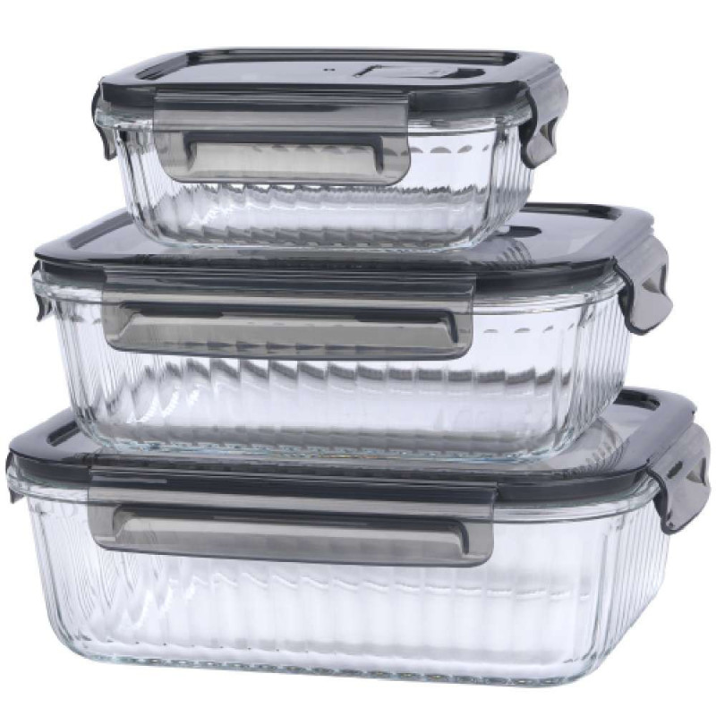 Zestaw 3 pojemników szklanych lunchbox MG Home Cucina 1500/1000/400 ml żaroodporne