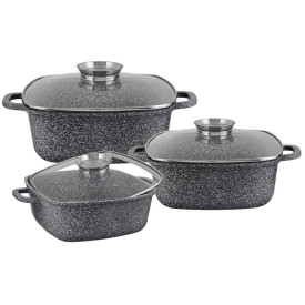 Garnki marmurowe Hoffner HF 7767 Zestaw 3 granitowe garnki indukcyjne