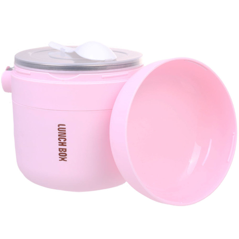 Termos obiadowy 1 L menażka z uchwytem pojemnik termiczny na obiad lunchbox różowy Krisberg KR-2210