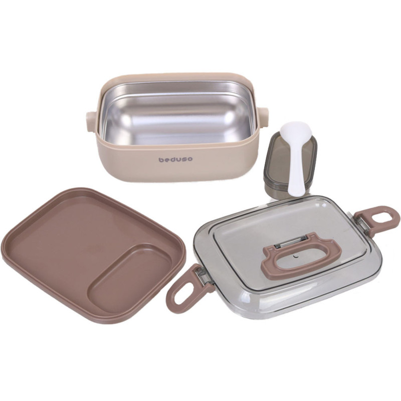 Lunchbox pojemnik na jedzenie z uchwytem 3 częściowy beżowy Krisberg KR 2208