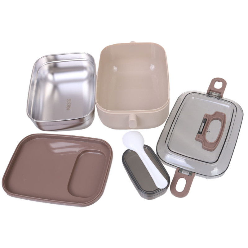 Lunchbox pojemnik na jedzenie z uchwytem 3 częściowy beżowy Krisberg KR 2208