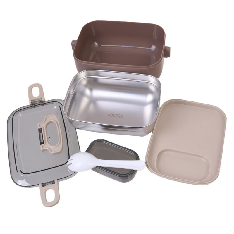 Lunchbox pojemnik na jedzenie z uchwytem 3 częściowy brązowy Krisberg KR 2208