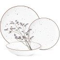 Serwis obiadowy porcelanowy MG Home Gemma 18 elementów zestaw talerzy dla 6 osób biały nakrapiany