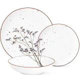 Serwis obiadowy porcelanowy MG Home Gemma 18 elementów zestaw talerzy dla 6 osób biały nakrapiany