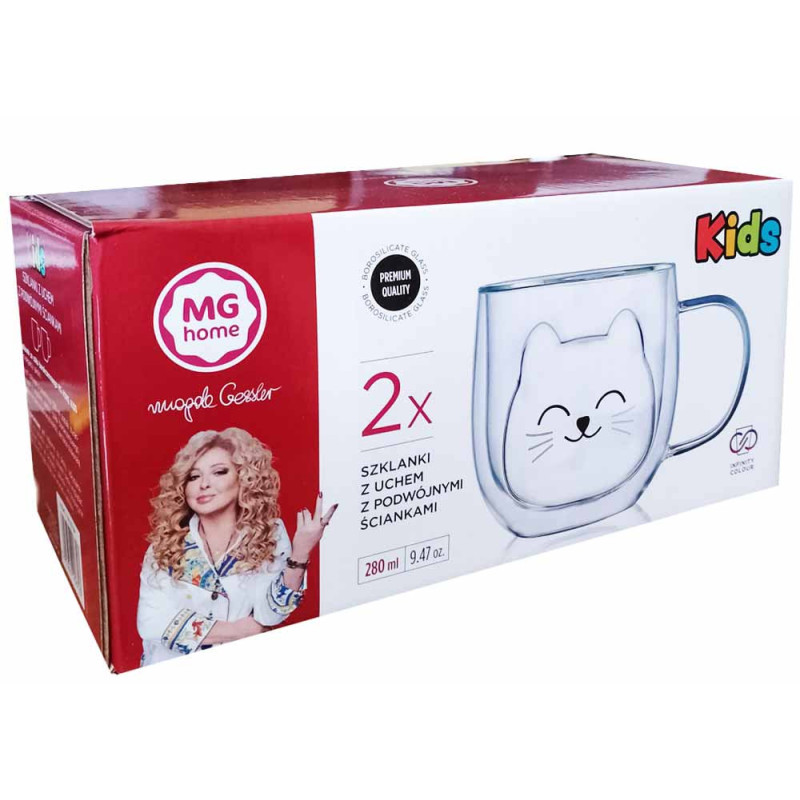 Zestaw szklanek termicznych 280 ml z uchem Kotek komplet 2 sztuki MG Home 7105023184