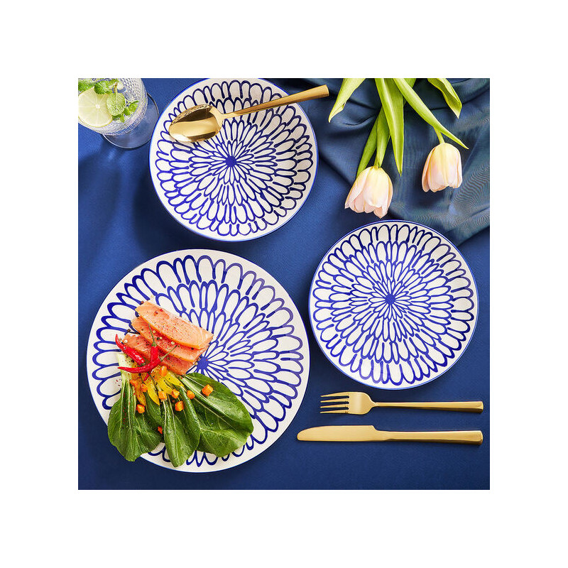 Serwis obiadowy porcelanowy MG Home Fiori 18 elementów zestaw talerzy dla 6 osób kwiaty