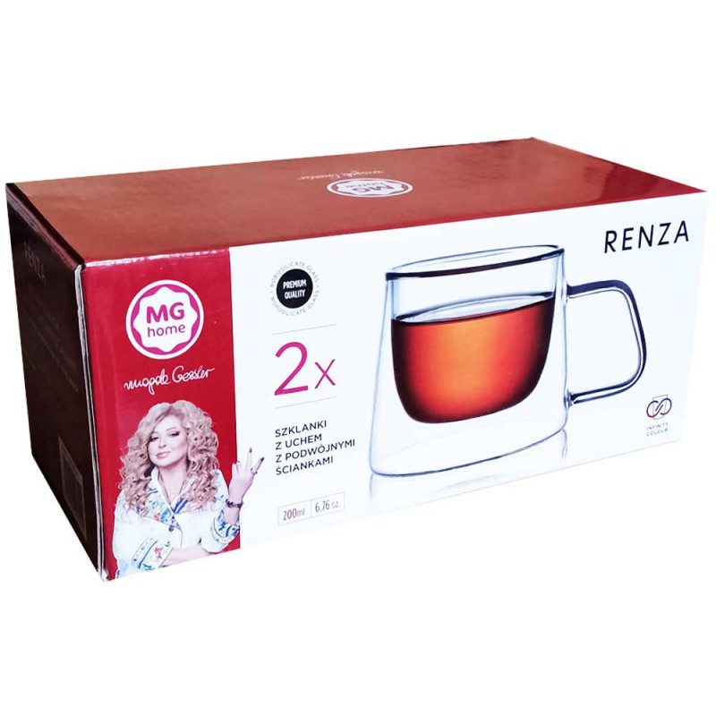 Zestaw szklanek termicznych 200 ml z uchem MG Home filiżanki szklane komplet 2 sztuki 7105023174