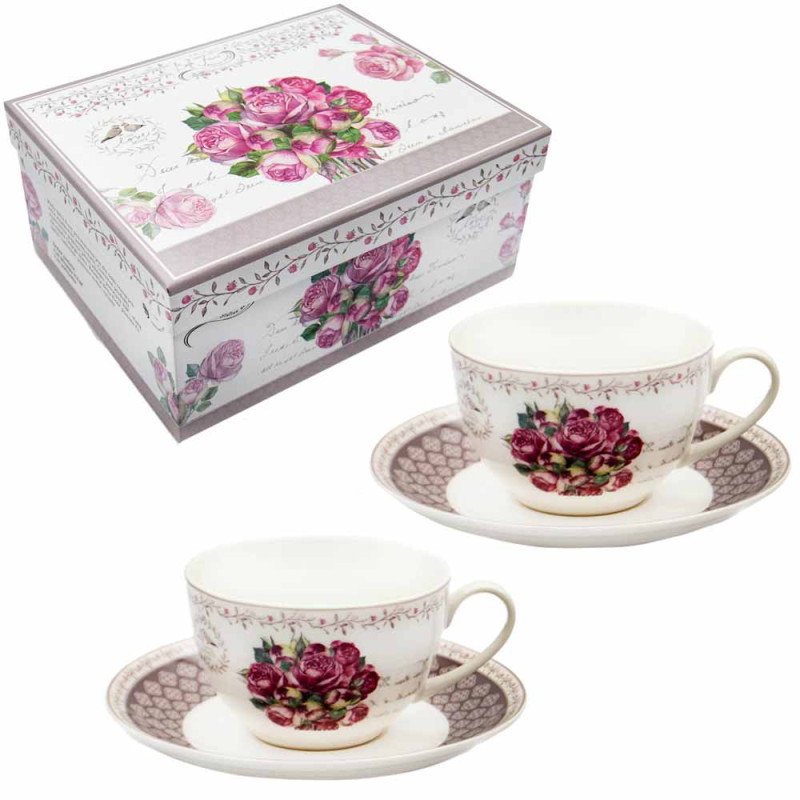 Serwis kawowy dla 2 osób Bella Fiore porcelana zestaw filiżanek ze spodkami Tragar 40561