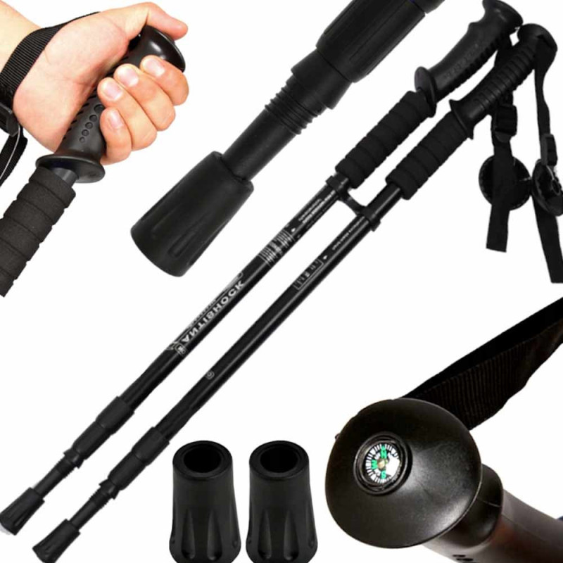 Kijki do chodzenia Nordic Walking komplet 2 sztuki kije składane z kompasem Krisberg KR 2500