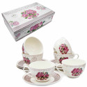 Serwis kawowy dla 6 osób Bella Fiore porcelana zestaw filiżanek ze spodkami 6+6 Tragar 40562