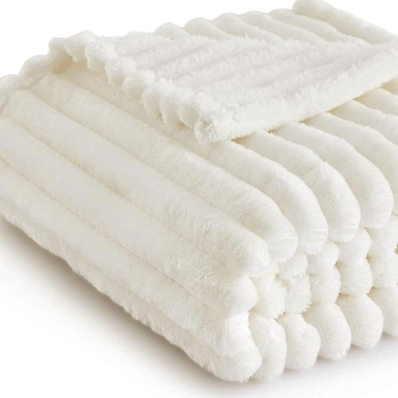 Koc biały 160x200 cm mikrofibra Cotton World miękki ciepły pled narzuta na łóżko