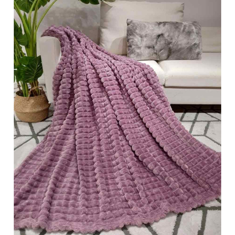 Koc fioletowy 200x220 cm mikrofibra Cotton World miękki ciepły pled narzuta na łóżko