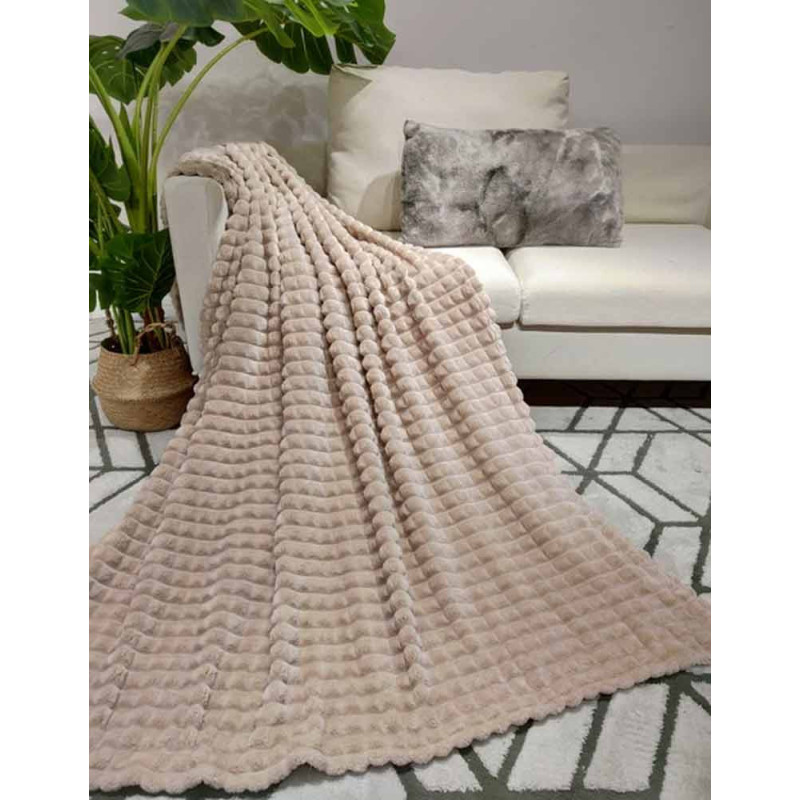 Koc beżowy 160x200 cm mikrofibra Cotton World miękki ciepły pled narzuta na łóżko