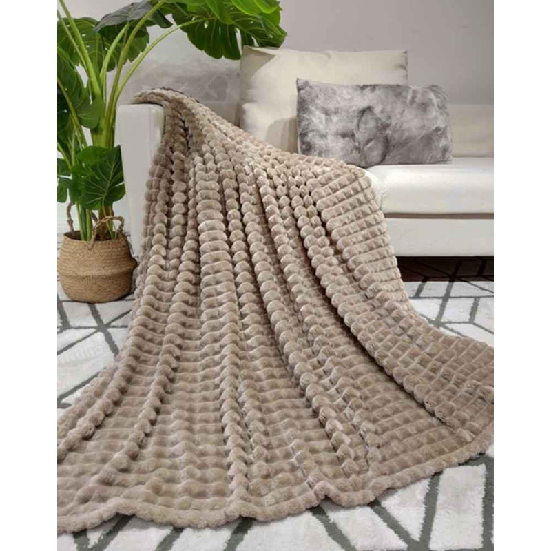 Koc jasny brąz 200x220 cm mikrofibra Cotton World miękki ciepły pled narzuta na łóżko