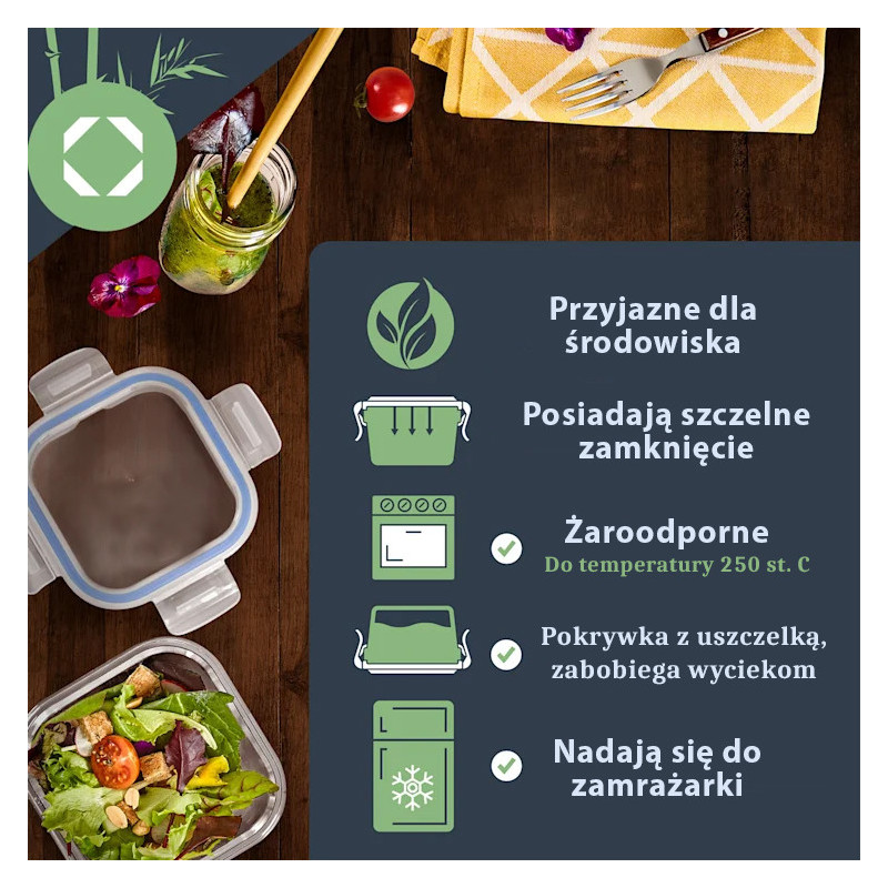 Zestaw 3 pojemników szklanych lunchbox MG Home Cucina 1200/800/300 ml żaroodporne