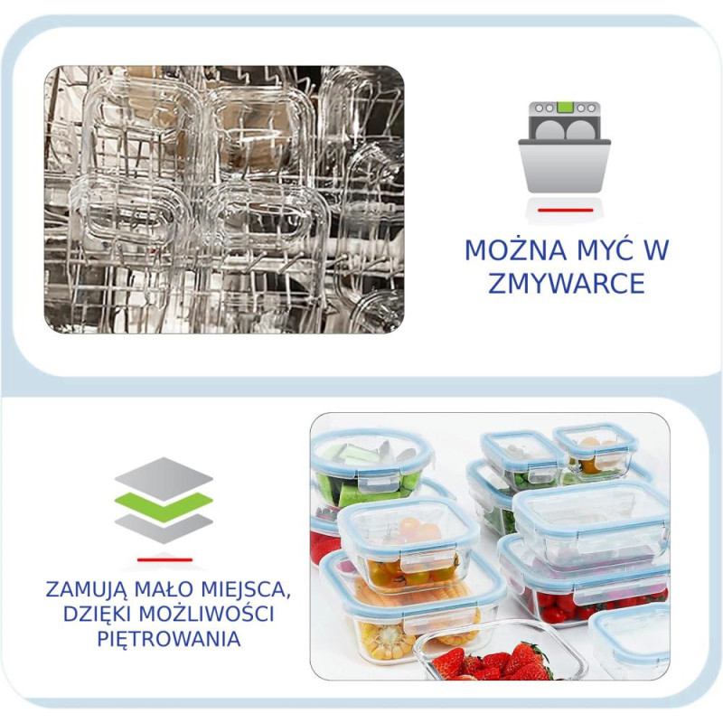 Zestaw 3 pojemników szklanych lunchbox MG Home Cucina 1500/1000/400 ml żaroodporne