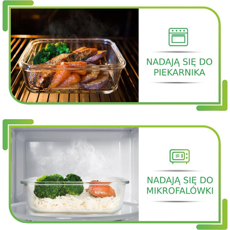 Zestaw 3 pojemników szklanych lunchbox MG Home Cucina 1500/1000/400 ml żaroodporne