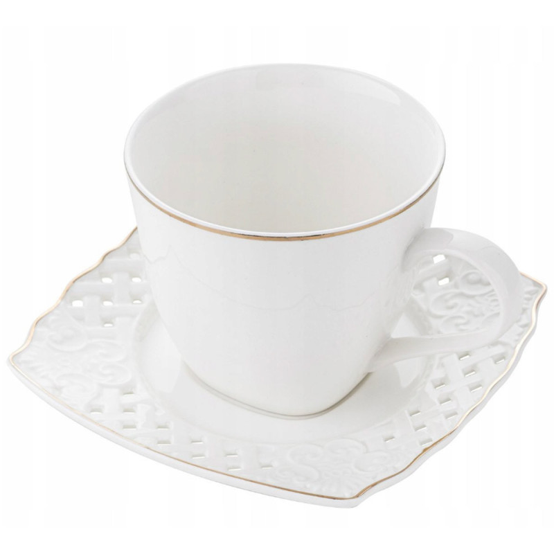 Serwis kawowy dla 6 osób Graffia porcelana zestaw filiżanek ze spodkami 6+6 biały Florina