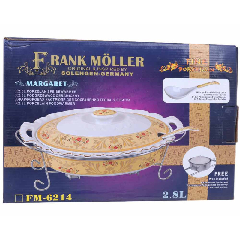 Podgrzewacz ceramiczny do potraw 2.8 L naczynie żaroodporne z łyżką owalny złoty Frank Moller FM 6214