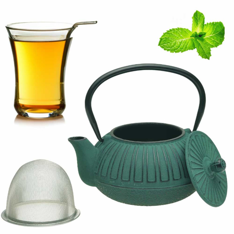 Zaparzacz żeliwny 600 ml dzbanek do herbaty ziół imbryk zielony z sitkiem Kamille KM 4831