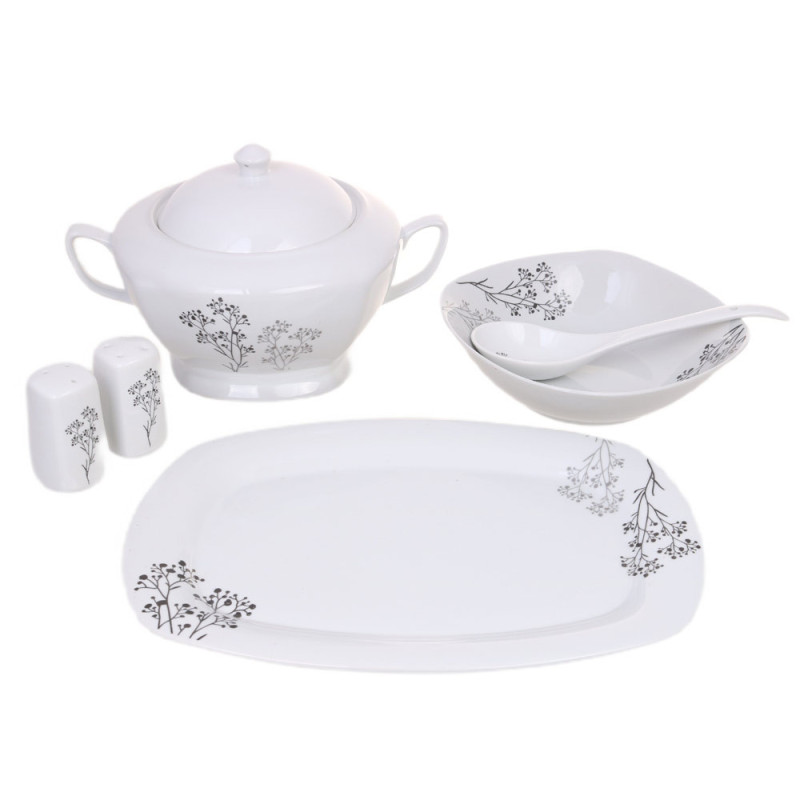 Serwis obiadowy porcelana 43 elementy komplet na 12 osób biały + dodatki Violet VC 229