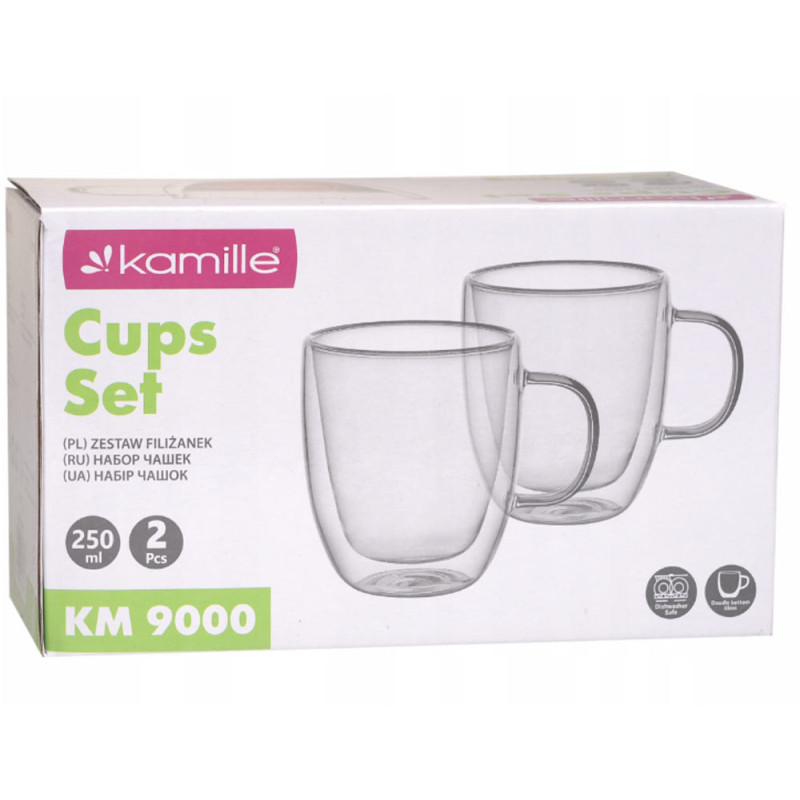 Szklanki termiczne 250 ml komplet 2 sztuk z podwójnymi ściankami do kawy herbaty Kamille 9000