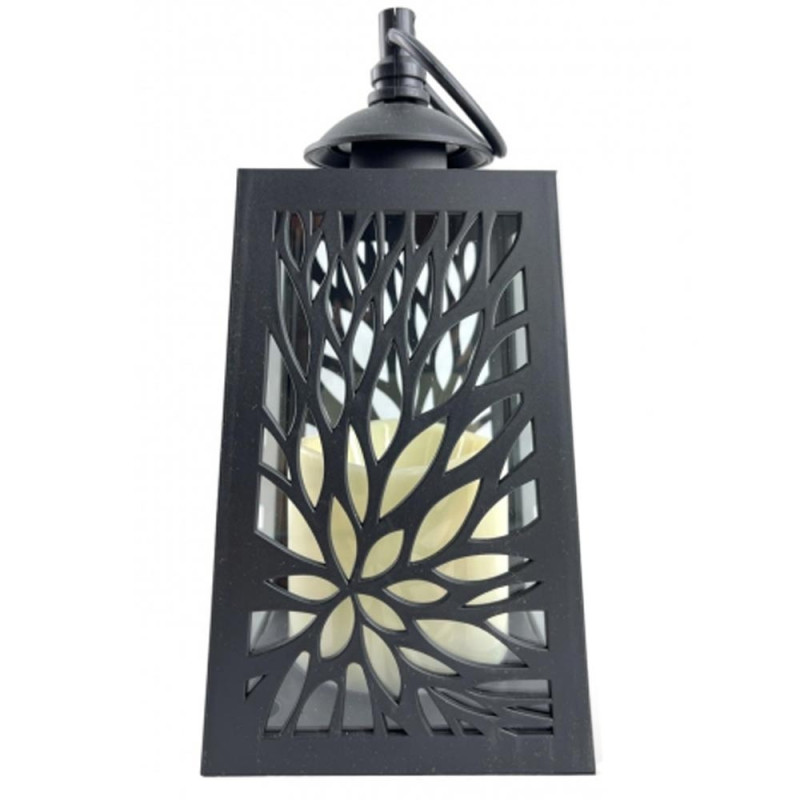 Lampion dekoracyjny z przeszklonymi ściankami 10x10x19 cm latarenka ażurowa mała czarna znicz Cortina
