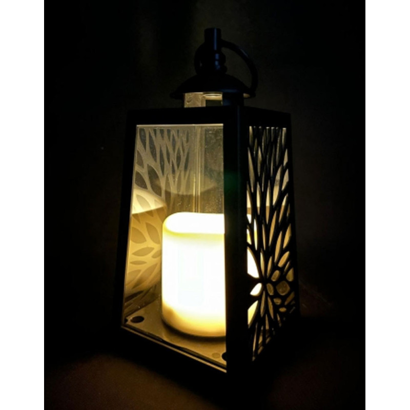 Lampion dekoracyjny fioletowy z przeszklonymi ściankami 10x10x19 cm latarenka ażurowa mała znicz Magenta Purple